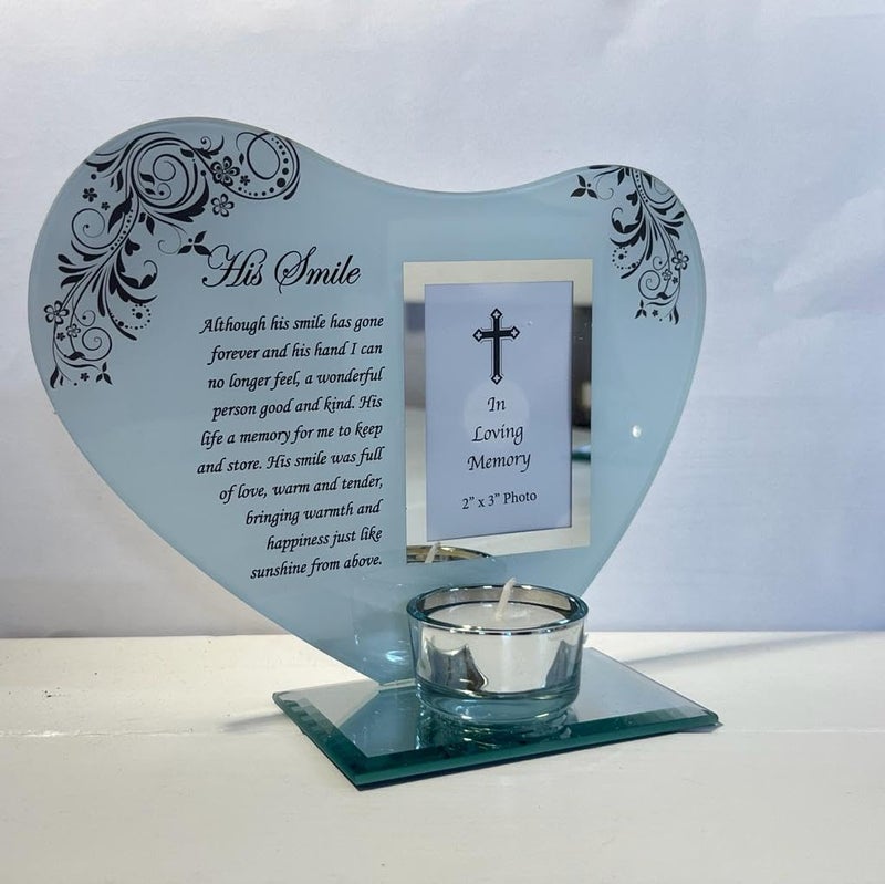Thorness His Smile - Inspirational Poem, Candle and Photo Holder Glass Memorial Plaque - Image 5